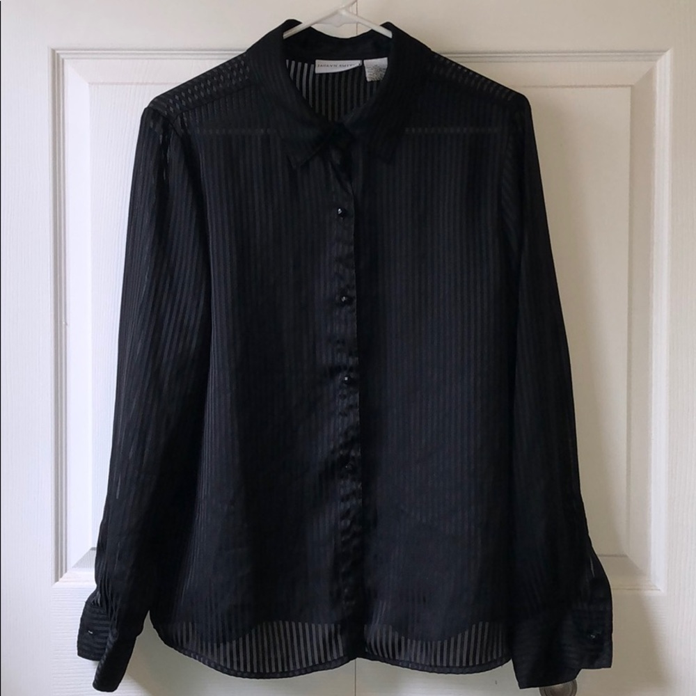 Mesh striped button up blouse